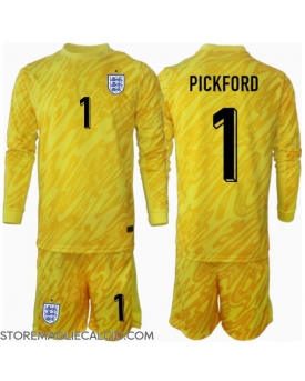 Inghilterra Jordan Pickford #1 Portiere Maglia Gara Trasferta Repliche Europei 2024 Bambino Maniche Lunghe